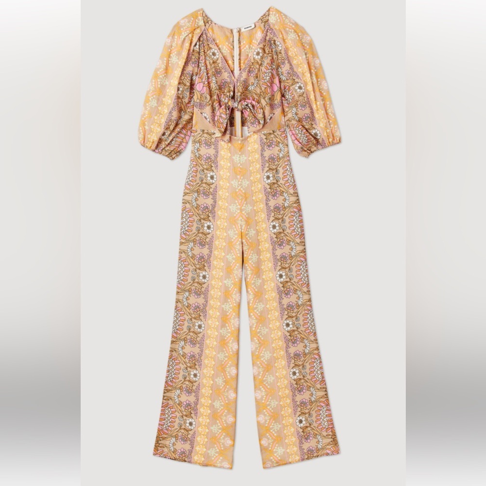 New! Sandro SZ 38/2 women’s naturels Dieppr floral print linen blend jumpsuit. - Picture 15 of 15